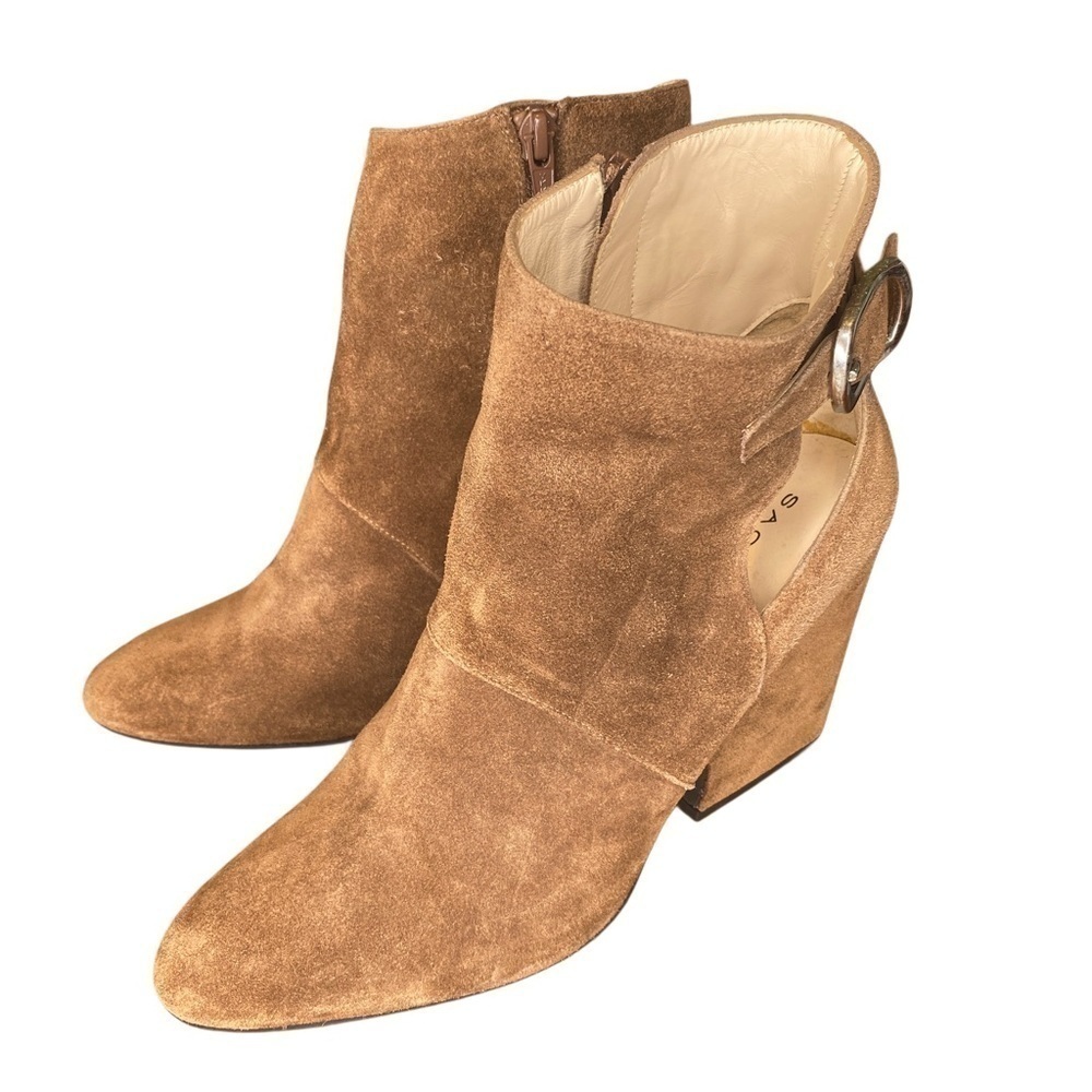 Sacha London Tan Beige Suede Ankle Booties w buckle Womens EU 41 US 10.5 - Picture 2 of 13